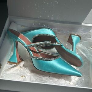 Amina Muaddi Gilda Mule Satin turquoise size 36